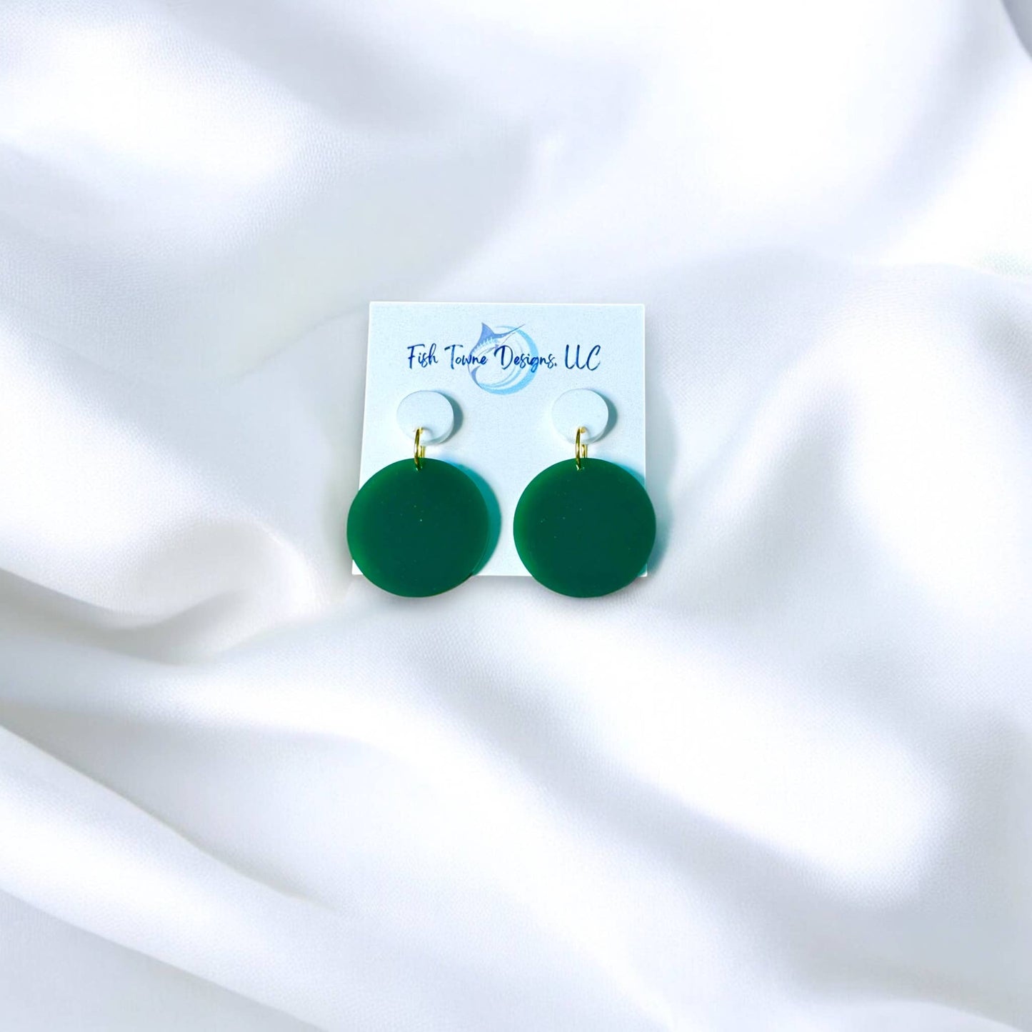 Green & White Acrylic Game Day Earrings: Small Circles