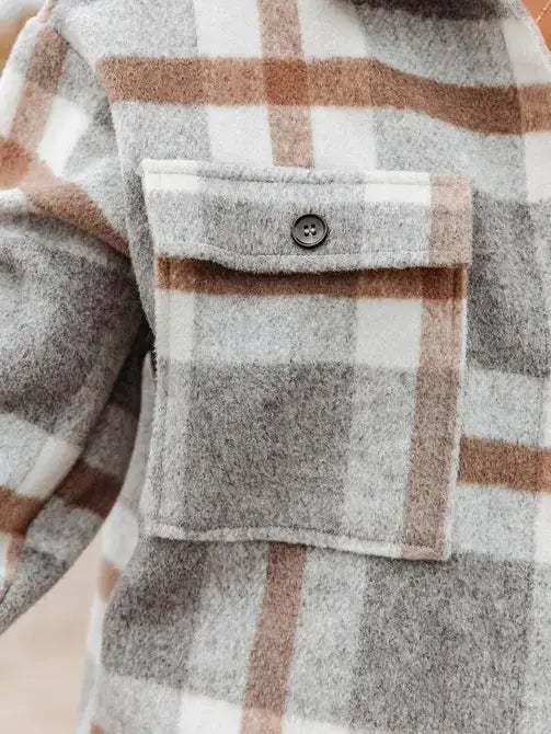 Green Plaid Button Flannel Shirt Jacket