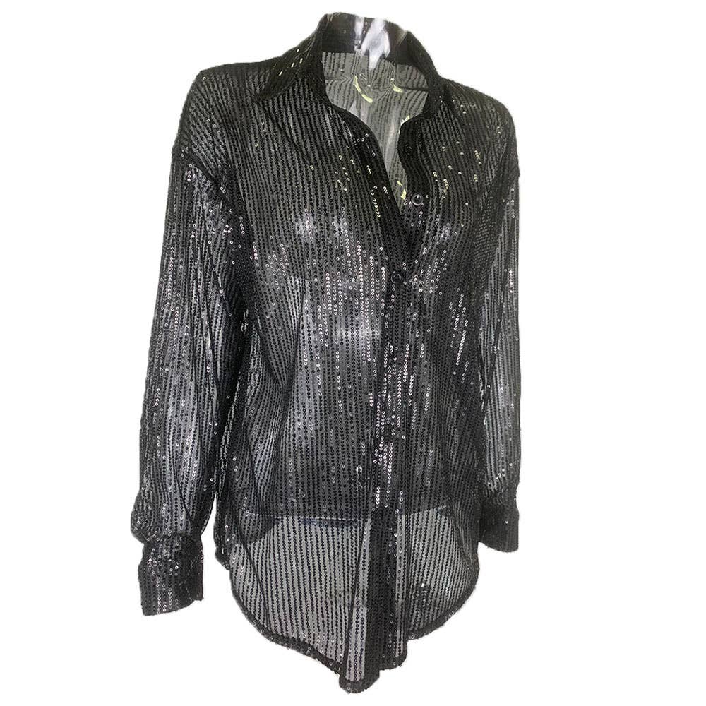 Sequins Stylish Casual Roll-Neck Shirt