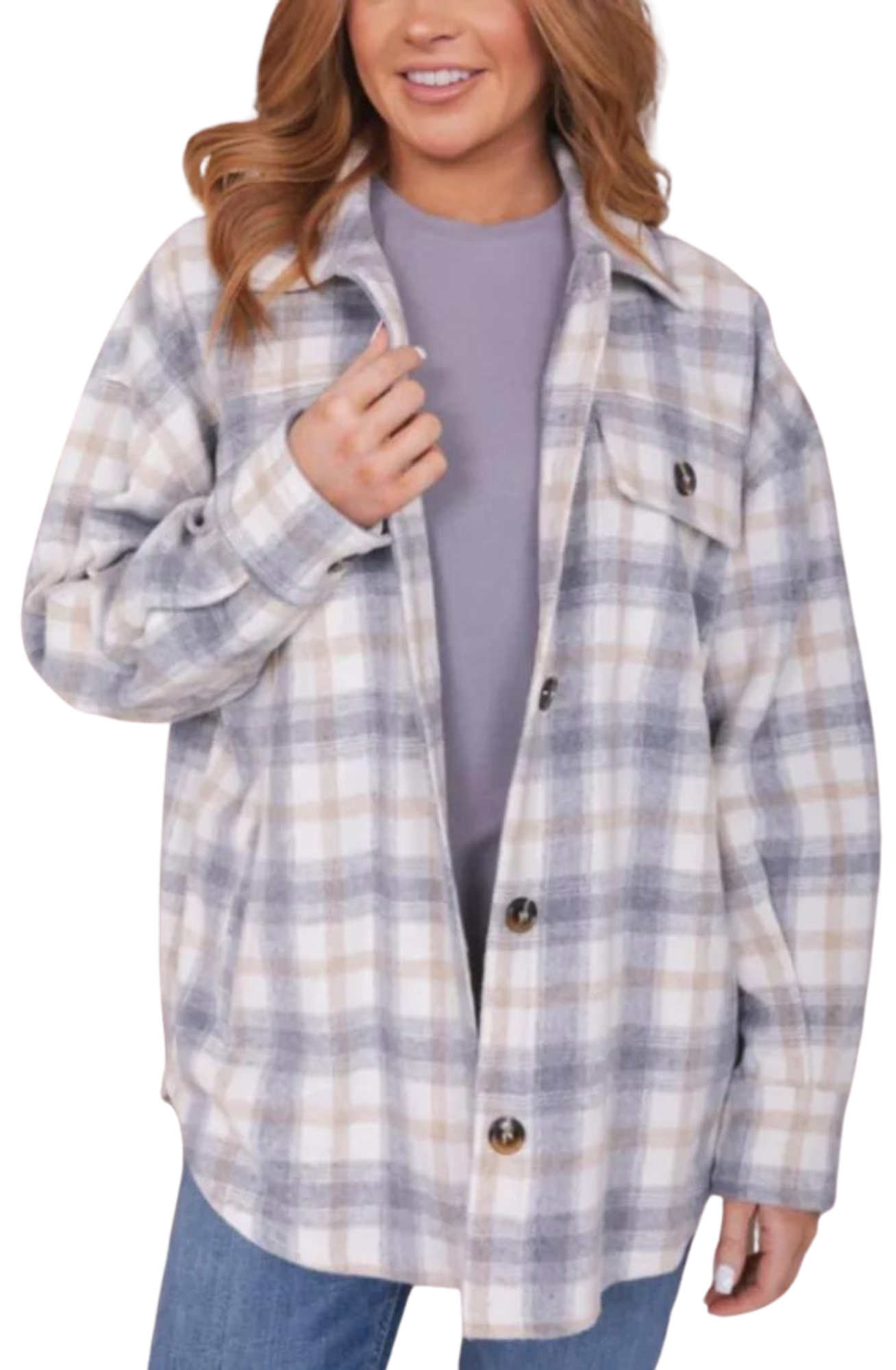 Flannel Shirt Jacket with Pockets (polar blue & apple cider)