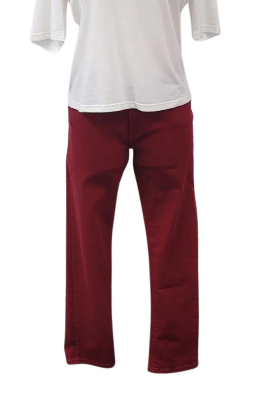 Plus Size Mid Rise Solid Stretch Twill Pants Jeans Burgundy