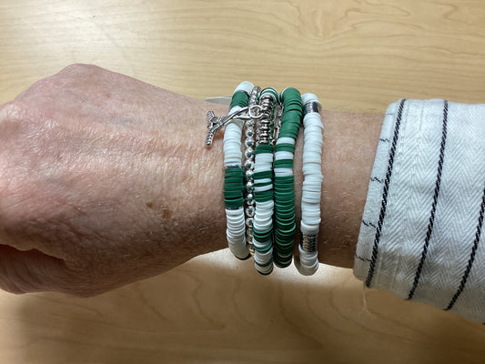 Green and White Game Day Bracelet Stack: Hockey (7 or 8 inch)