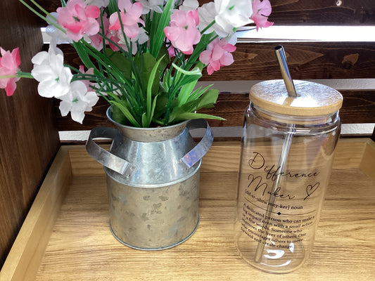 Glass Cup with Wood Lid and Straw