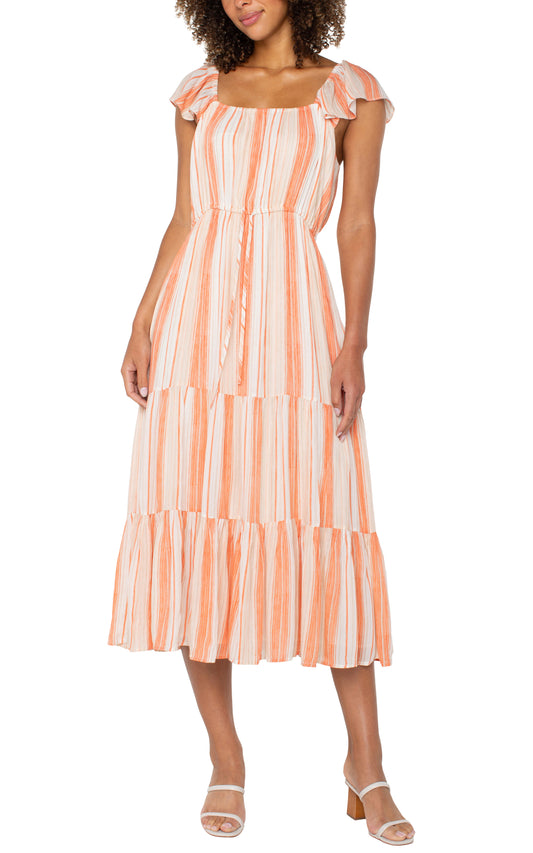 Flutter Sleeve Maxi Dress w Cinched Waist Front