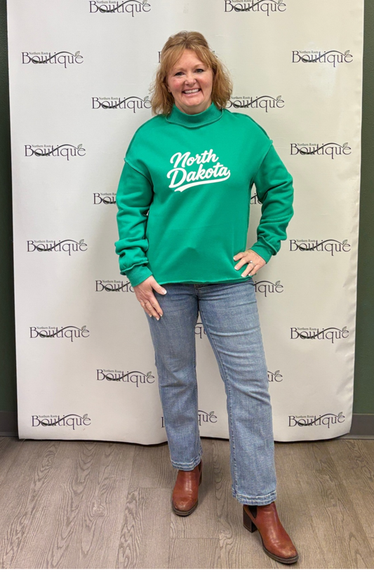North Dakota Oversize Drop Shoulder Reversible Mock Neck Sweatshirt (black or kelly green)