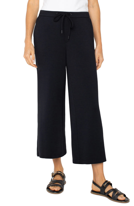 Liverpool Pull-on Wide Leg Crop Trouser (25" inseam) (Black)