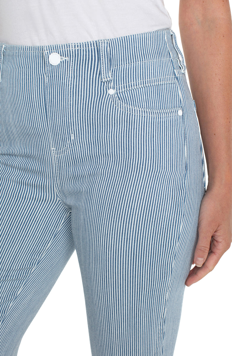 Liverpool Gia Glider Crop Flare w Twisted Seam (Chambray Stripe)