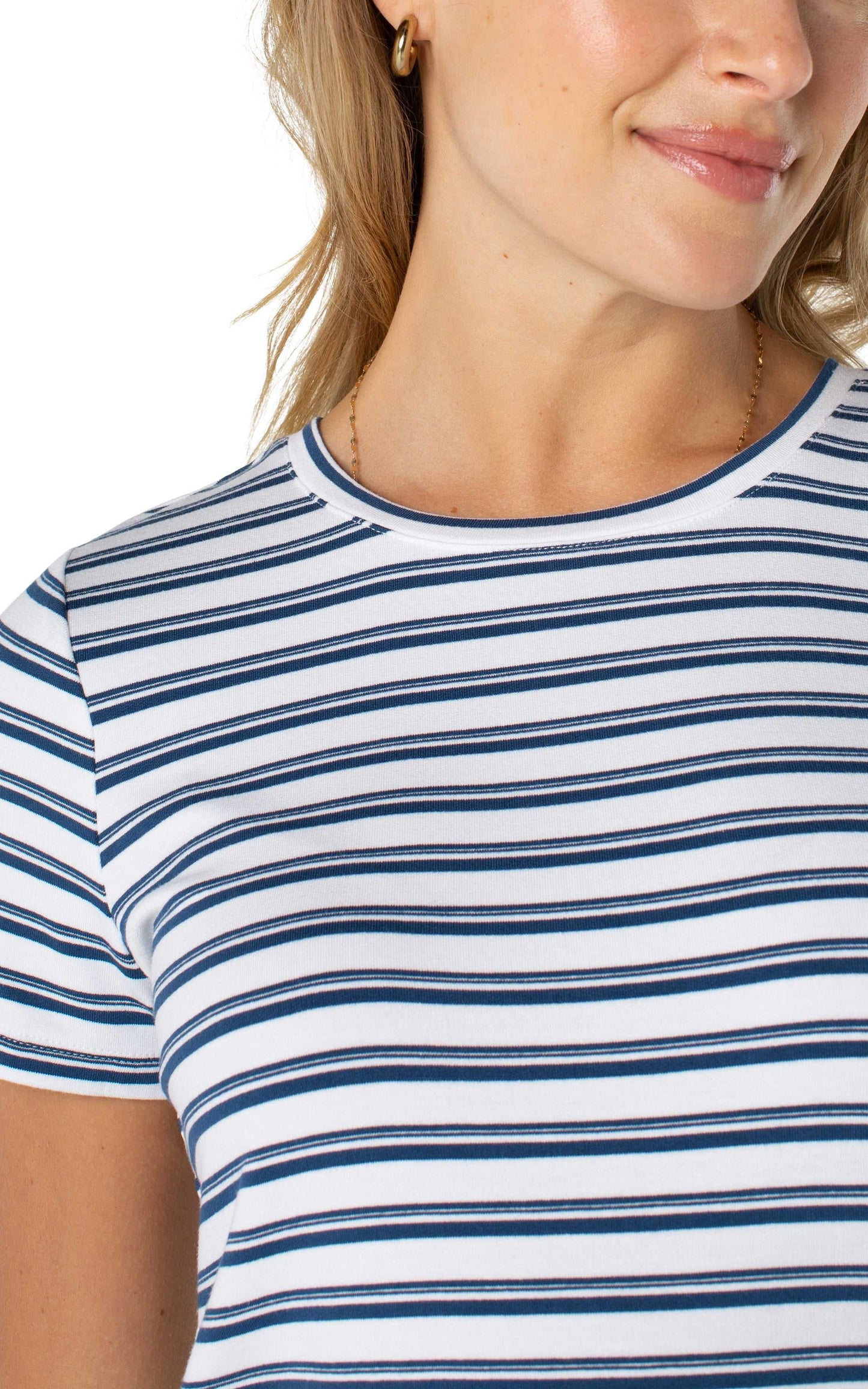 Liverpool Short Sleeve Crew Neck Knit Tee (White/Indigo Dusk Variegated Stripe)