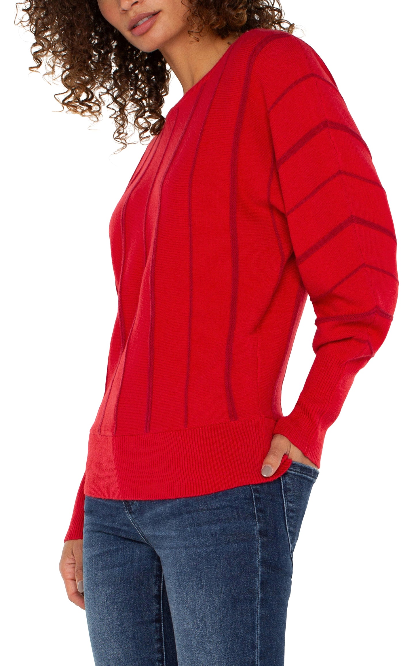 Liverpool Long Sleeve Dolman Sweater with Stripe (Tango Red)