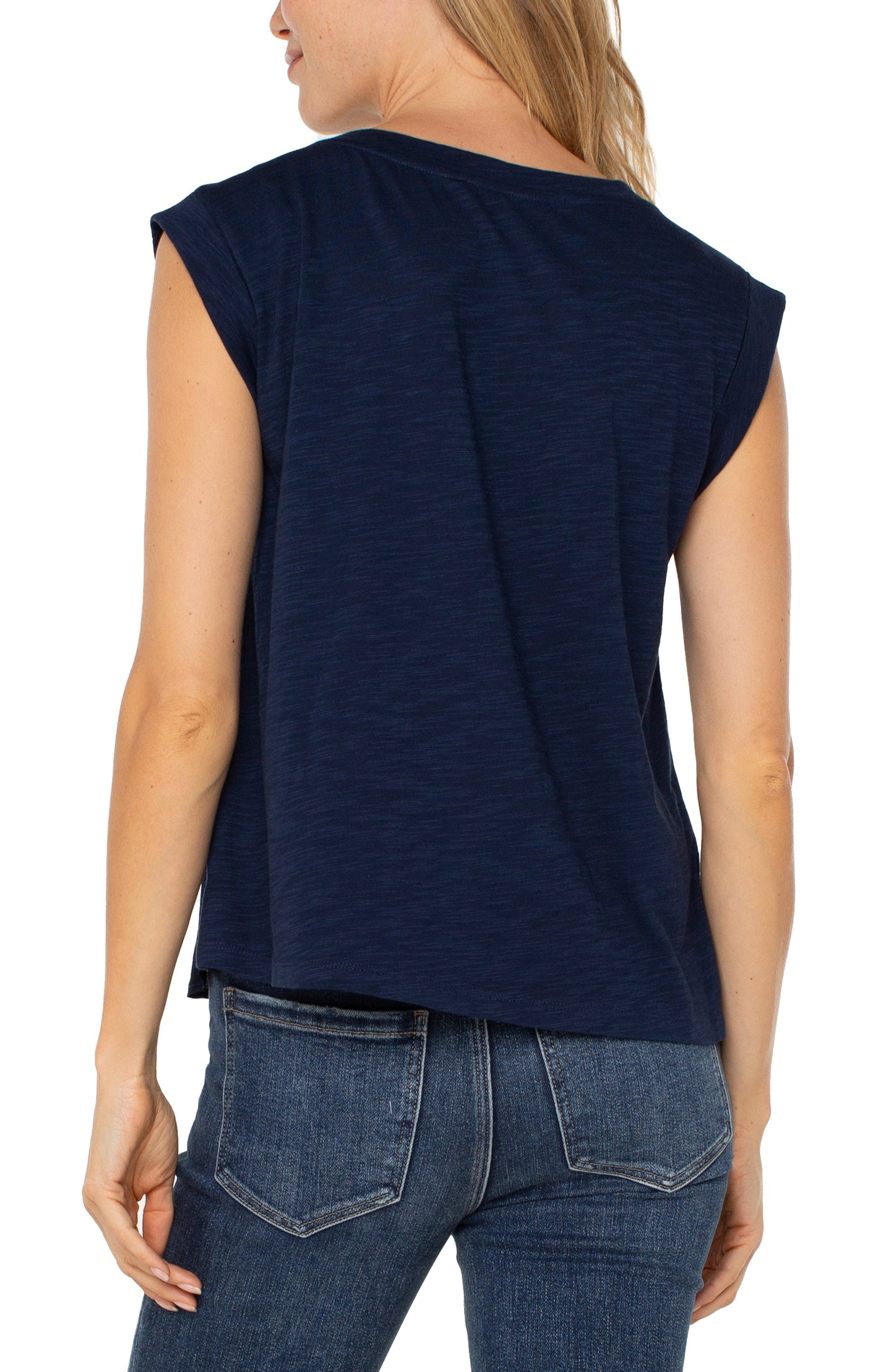 Liverpool Sleeveless Woven Knit Top (Dark Navy)