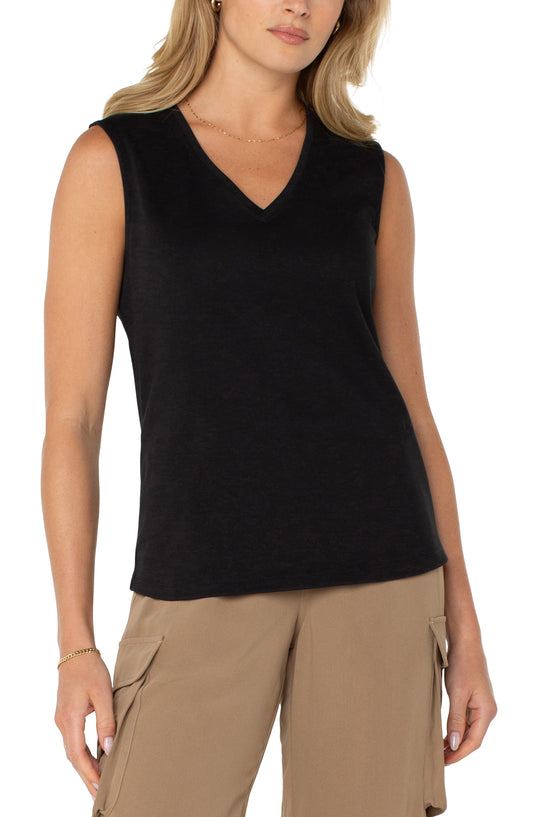 Liverpool Sleeveless V-neck Knit Top (Black)