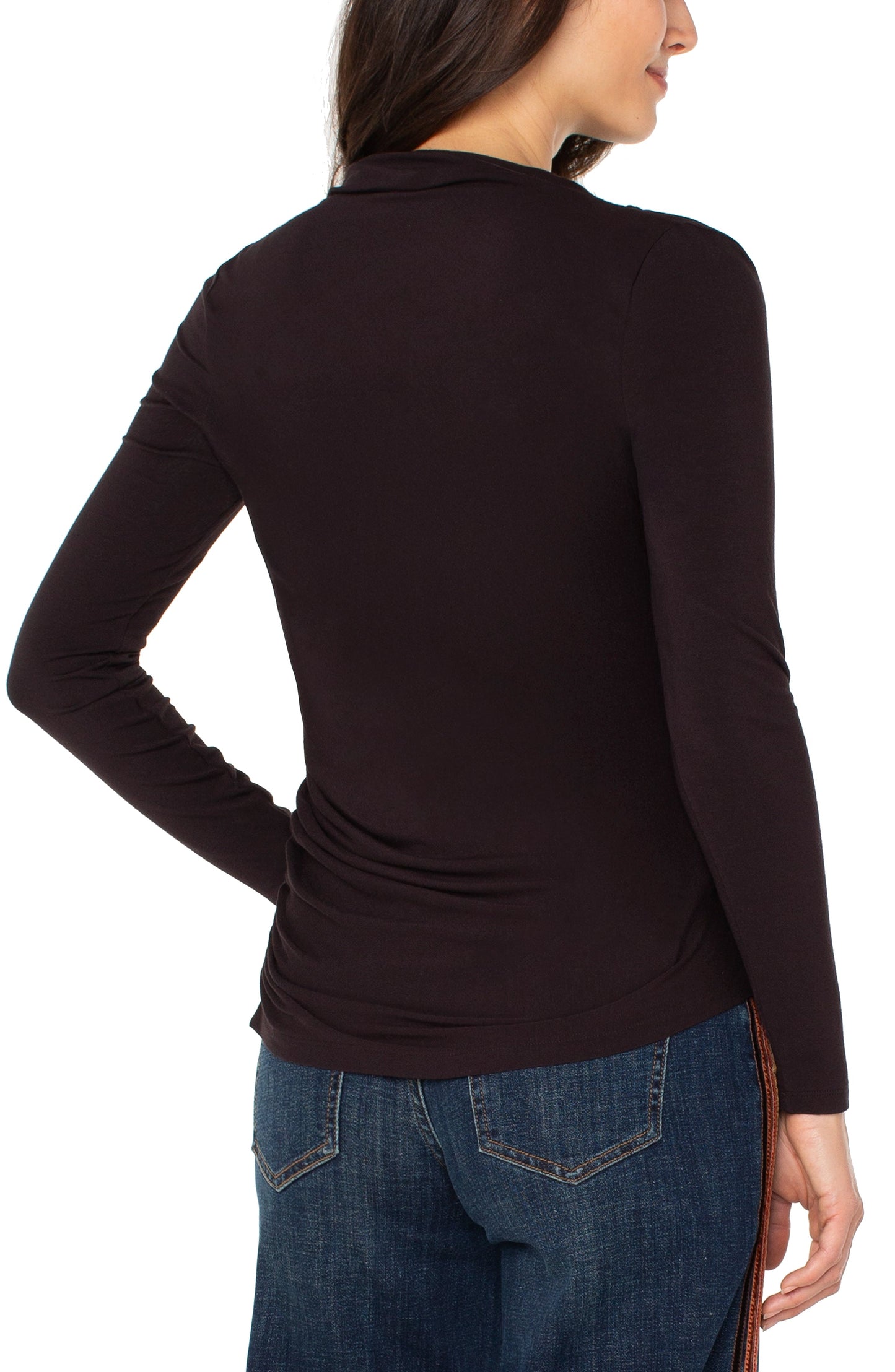 Liverpool Long Sleeve Mock Neck Knit Top with Shirring (Java)