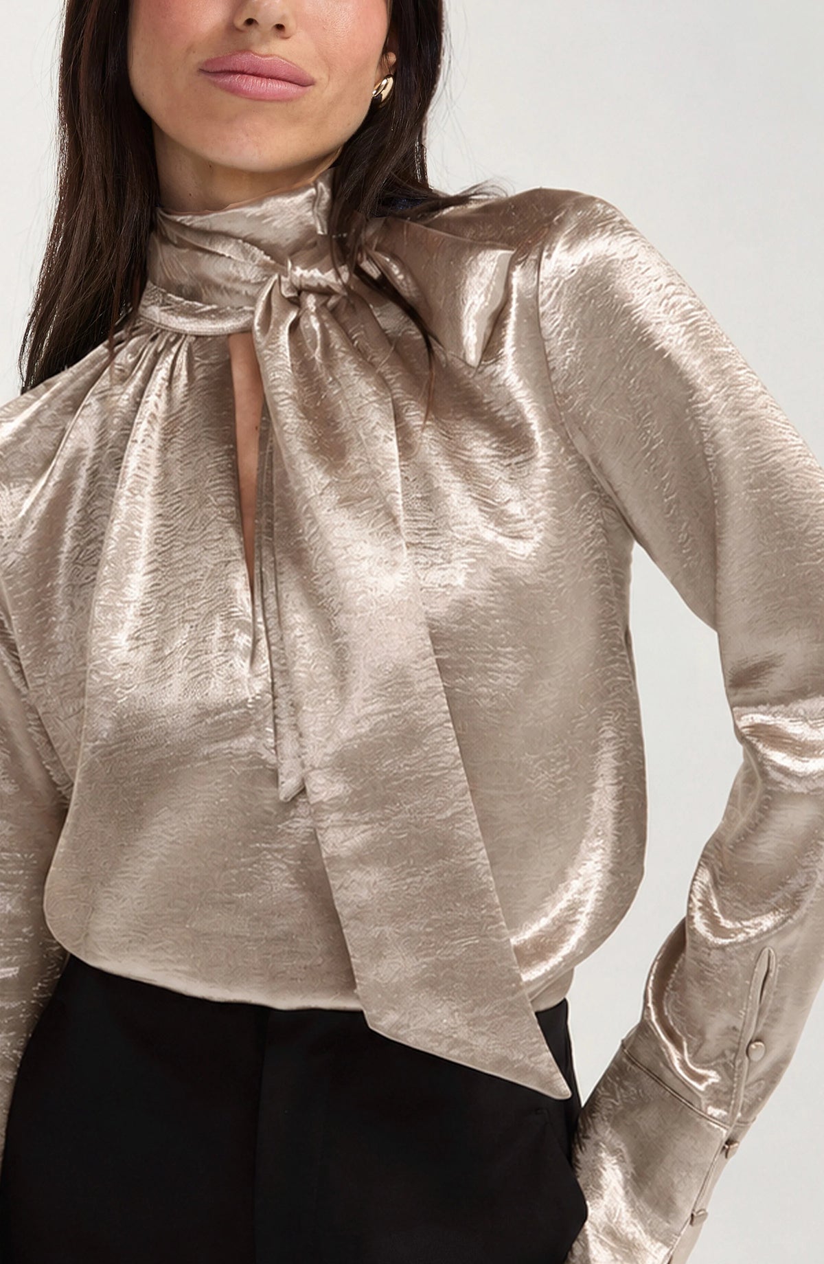 Liverpool Long Sleeve Woven Blouse W/ Back Necktie