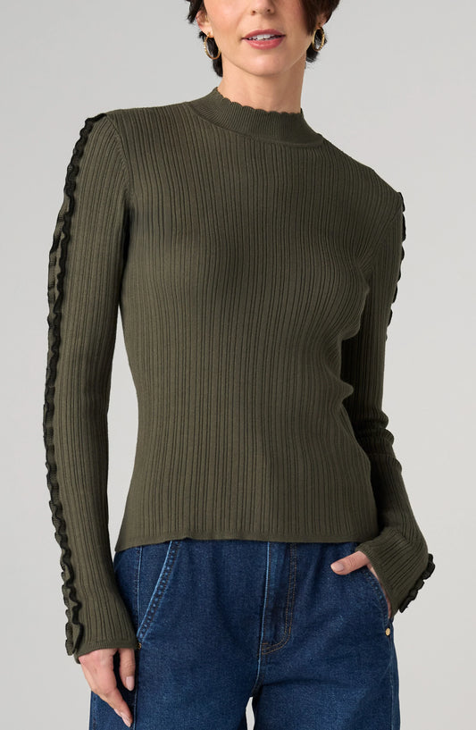 Liverpool Mock Neck Long Sleeve Sweater (Olive W/ Black)