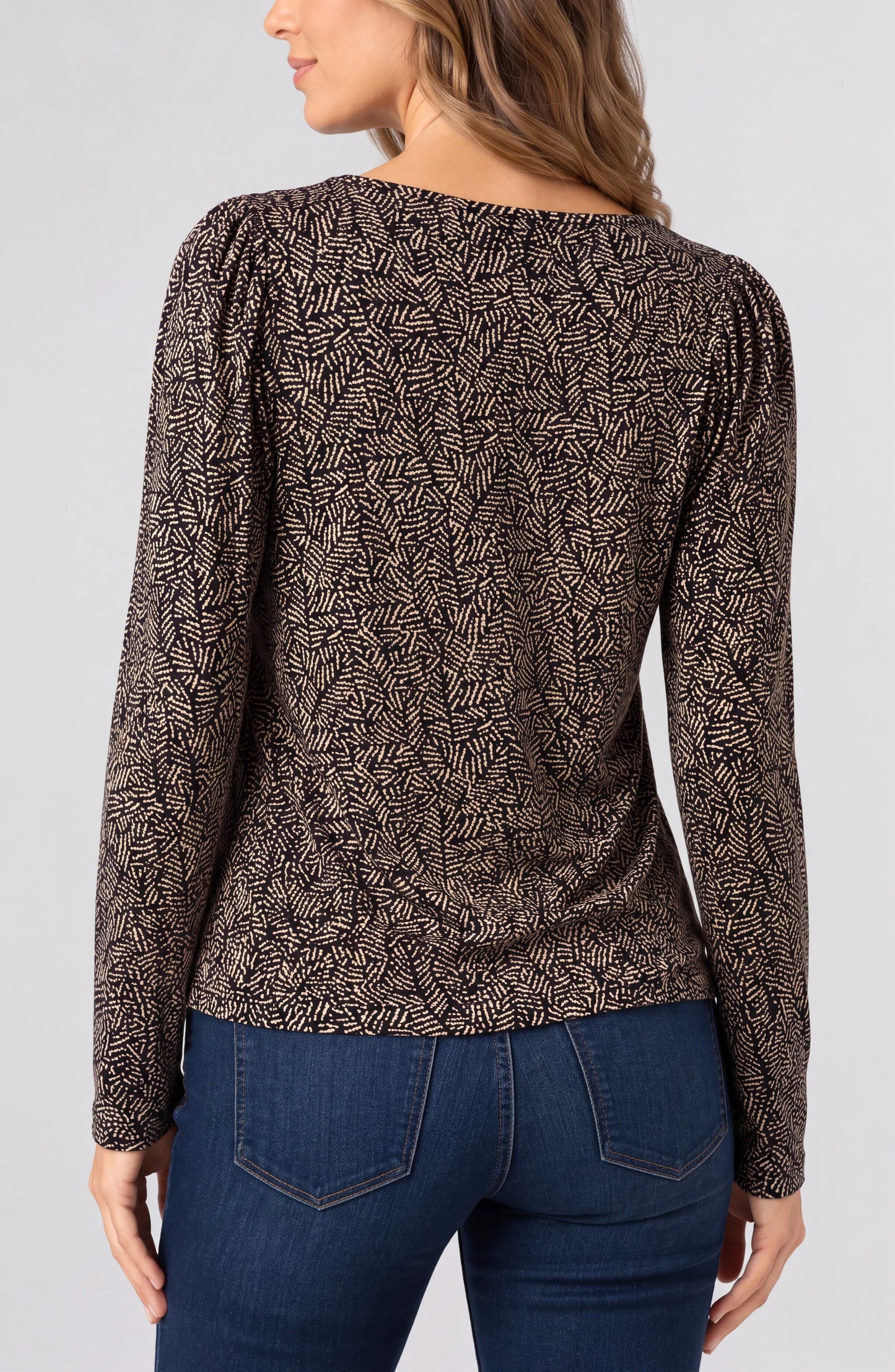 Liverpool Long Sleeve Jewel Neck Knit Top W/ Shirring