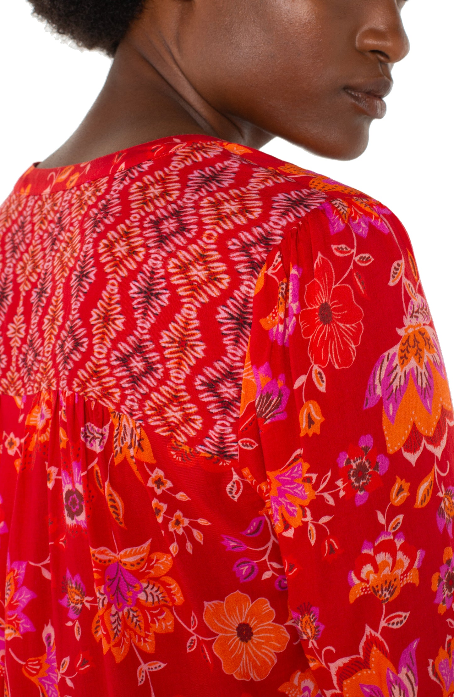 Long Sleeve Red Orange Floral Back Shoulder