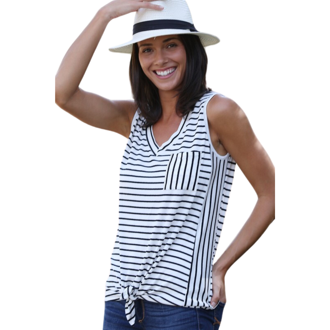 Sleeveless Striped Tank Top with Tie Detail