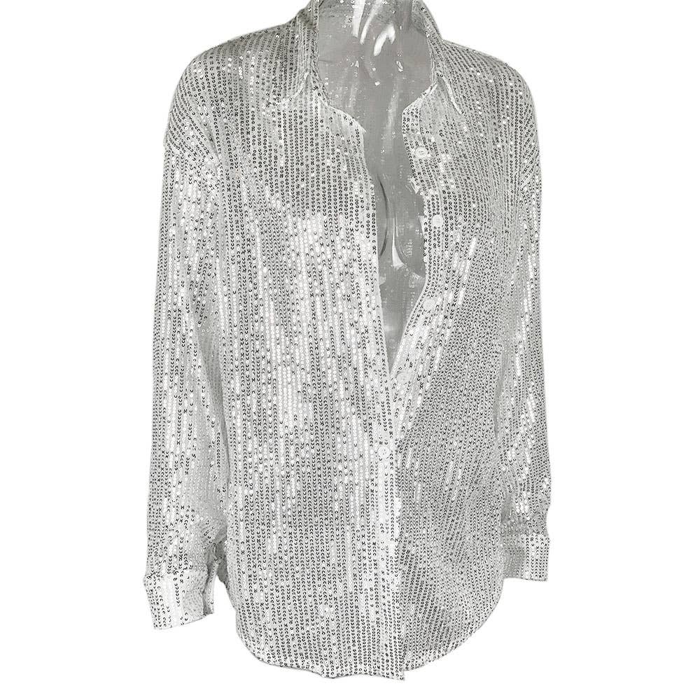 Sequins Stylish Casual Roll-Neck Shirt