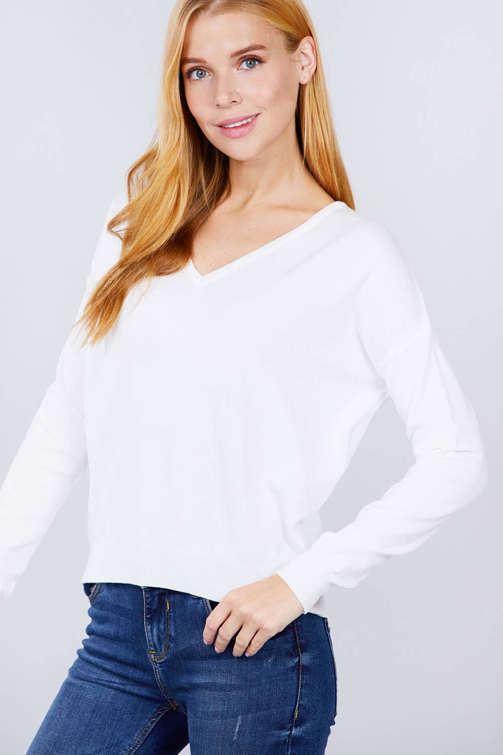 Long Sleeve V-neck Back Cross Strap Sweater