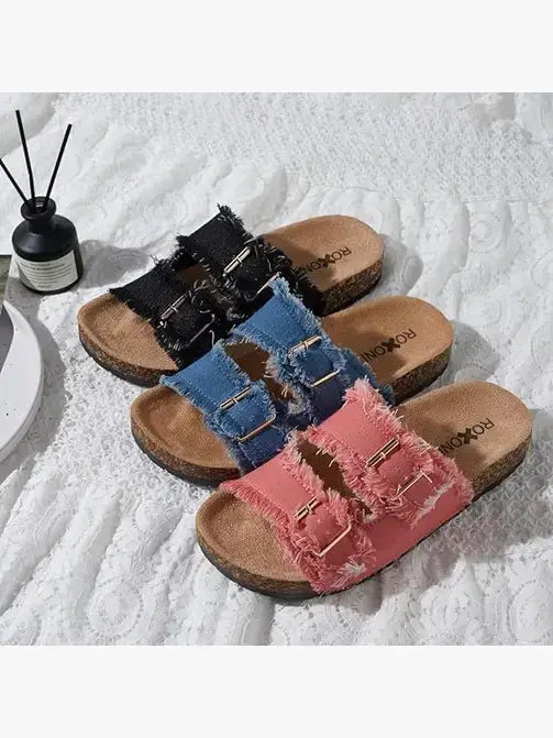 Women's Comfort Flat Sandals Dual-Strap Adjustable Straps