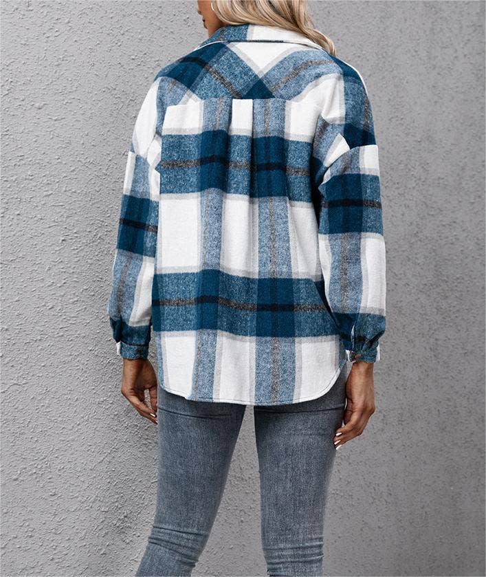 Padded plaid shacket loose plush jacket