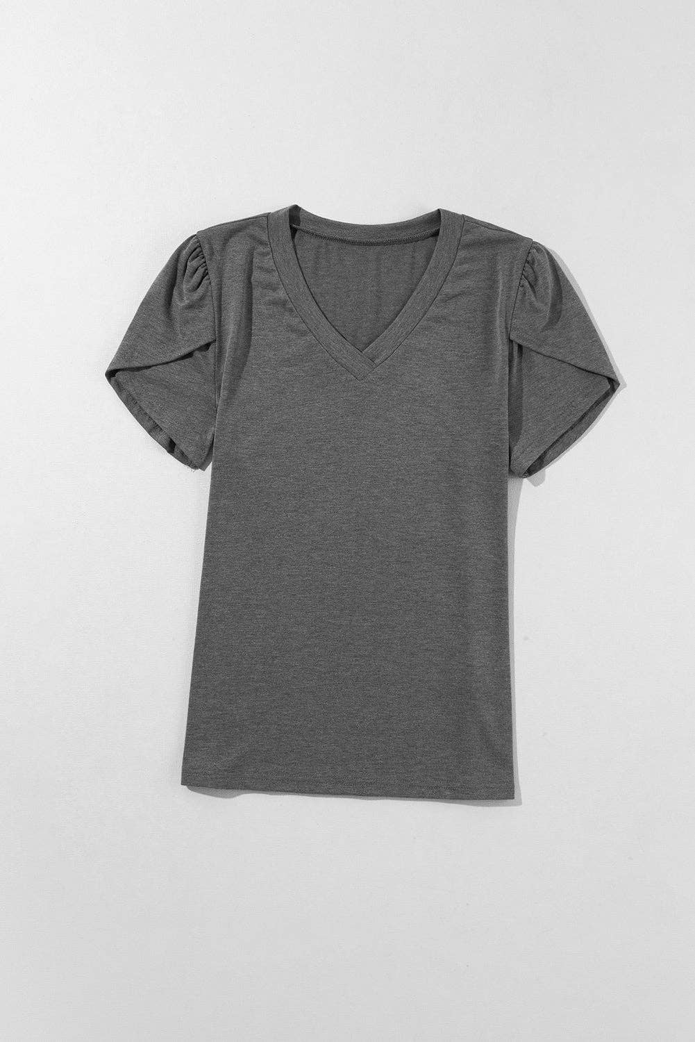 Petal Sleeve V-Neck T-Shirt (Carbon Grey)