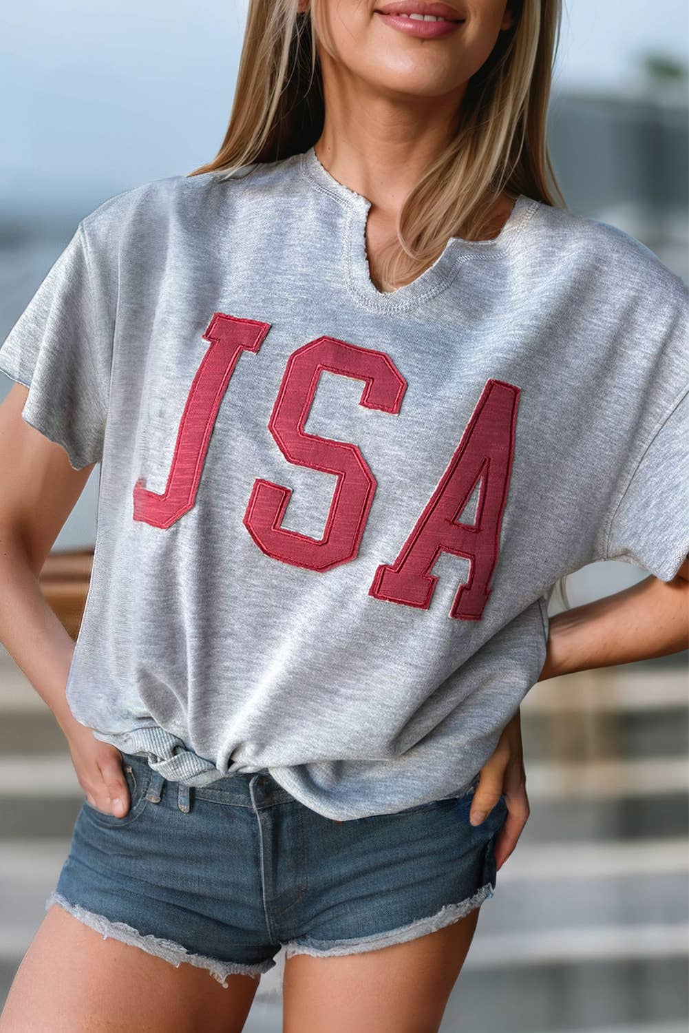 USA Lettering Patch Short Sleeve Graphic Tee