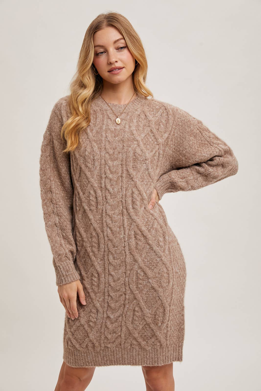 Cable Knit Sweater Midi Dress (Birch)