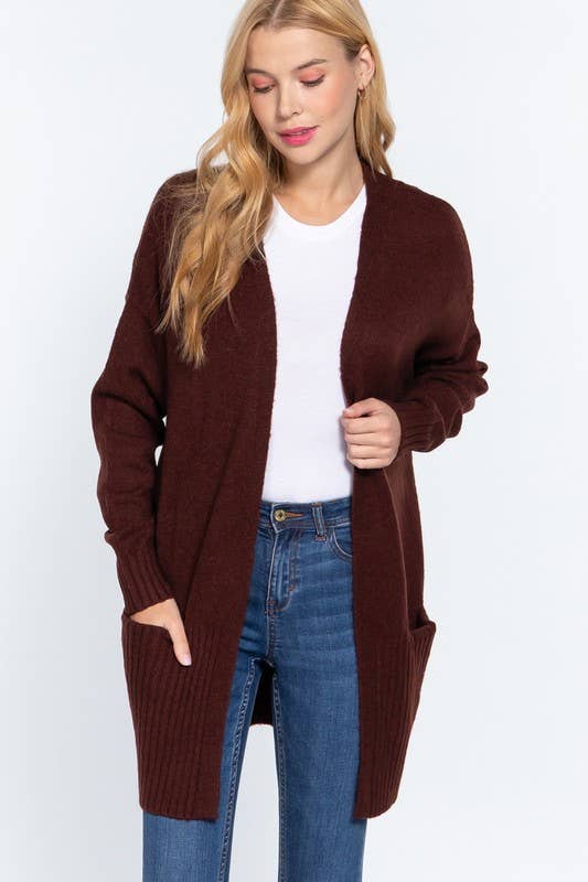 Long Sleeve Open Front with Pocket Sweater Cardigan