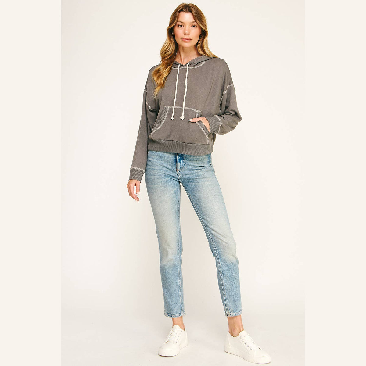 Urban Cozy Cuffed Hoodie Cropped Pullover