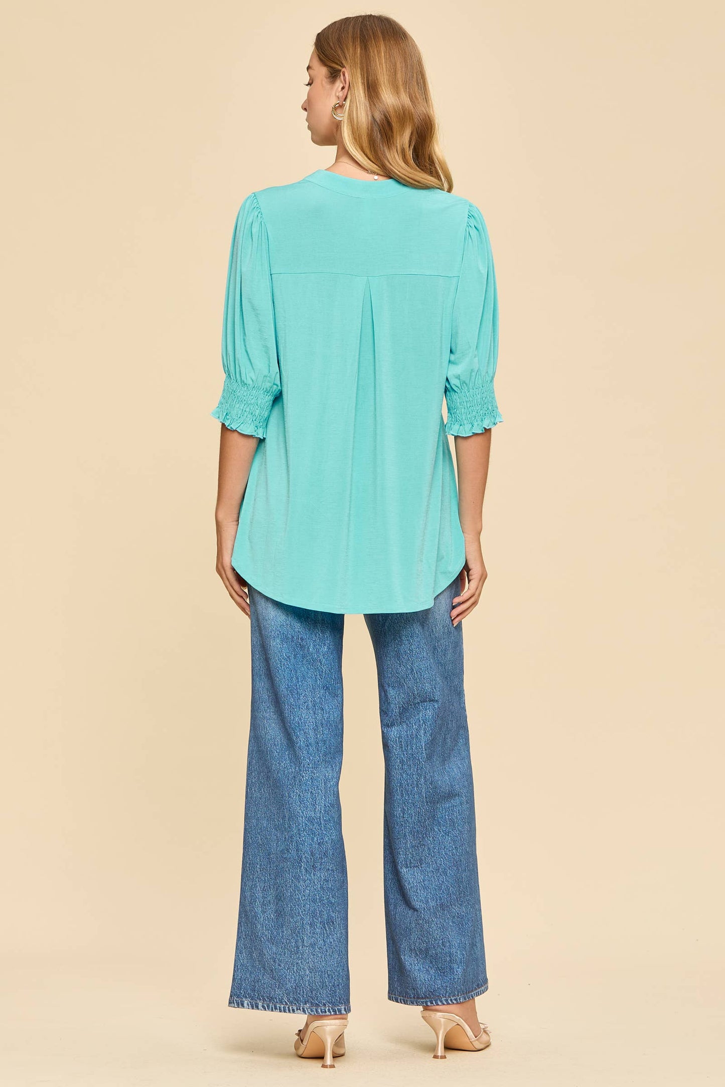 Smocked 3/4 Sleeve Lizzy Top