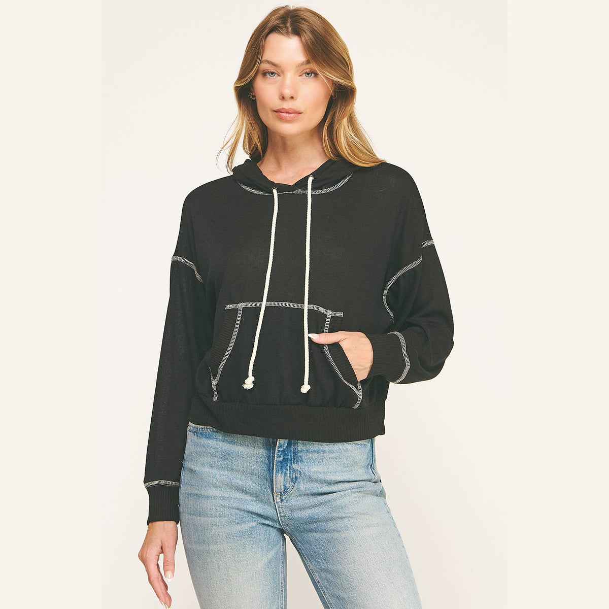 Urban Cozy Cuffed Hoodie Cropped Pullover