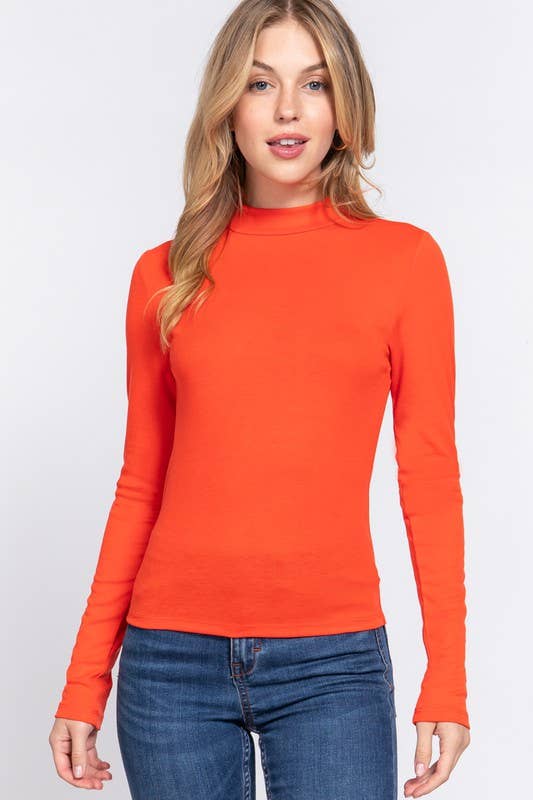 Long Sleeve Mock Neck Rib Knit Top