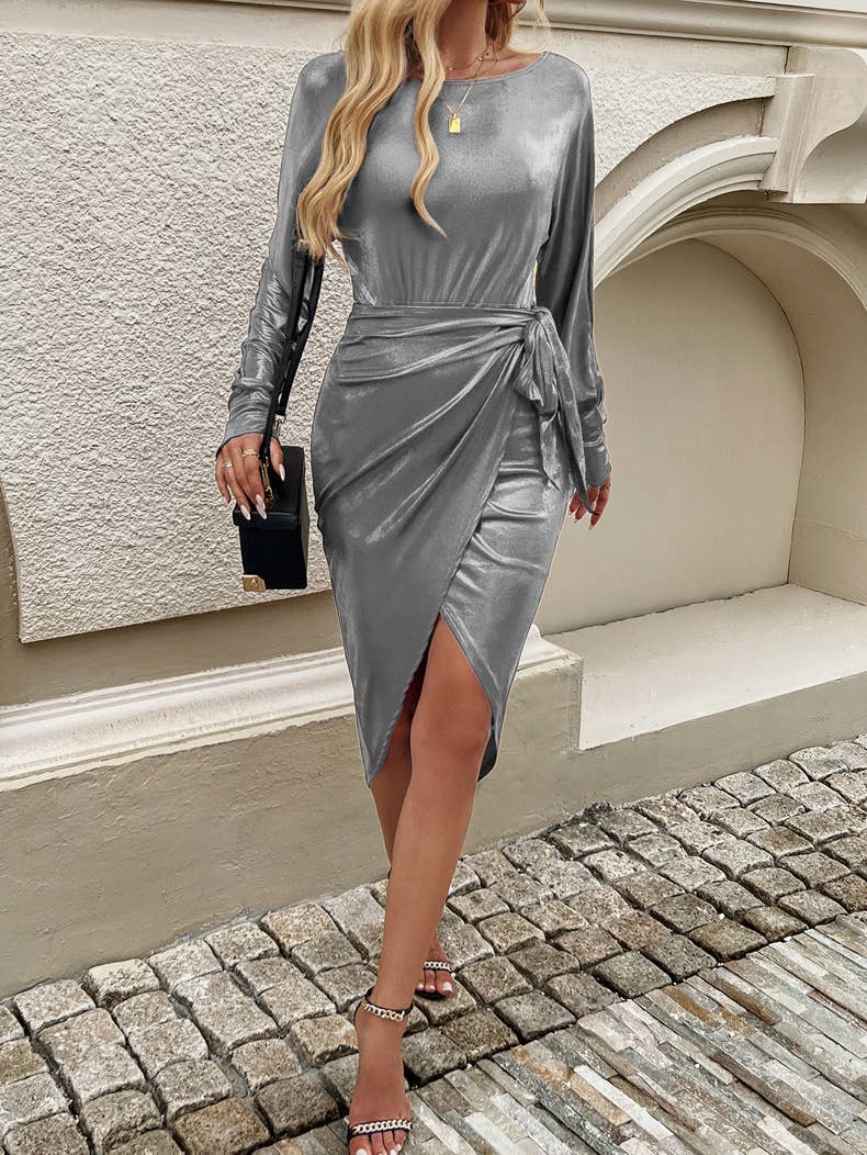 Lace-Up Long-Sleeved Party Dress