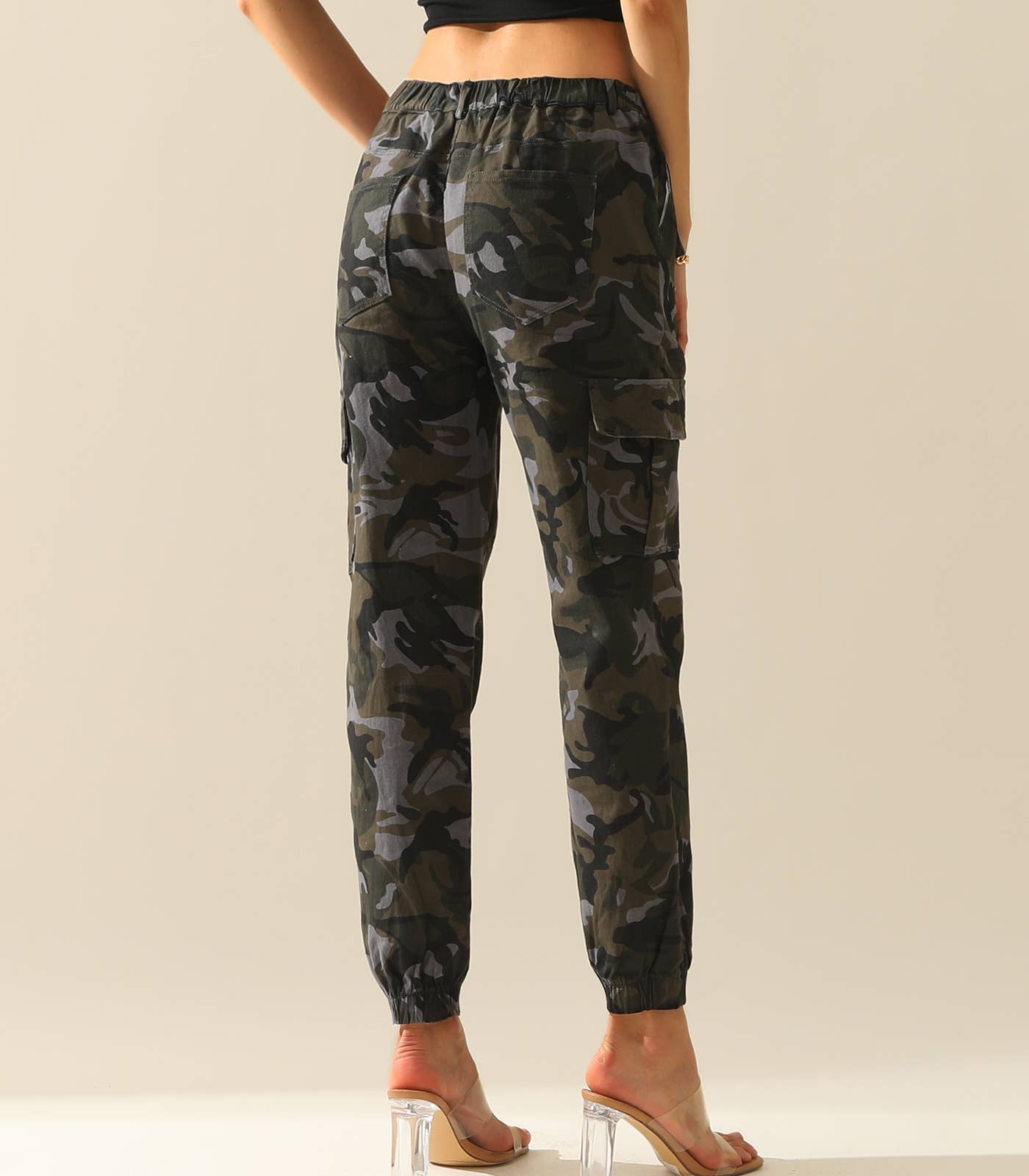 Elastic Waist Camo Cargo Pants Cotton Work Pants