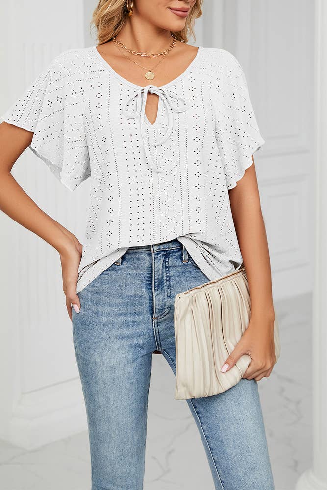 Hollow Out Straps Ruffle Sleeves Top