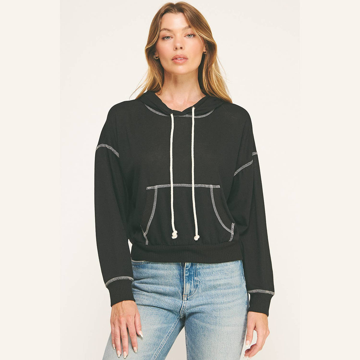 Urban Cozy Cuffed Hoodie Cropped Pullover