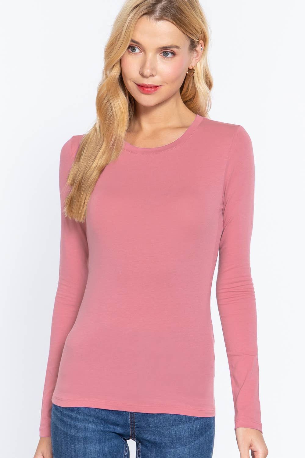 Long Sleeve Crew Neck Cotton Spandex Jersey Top