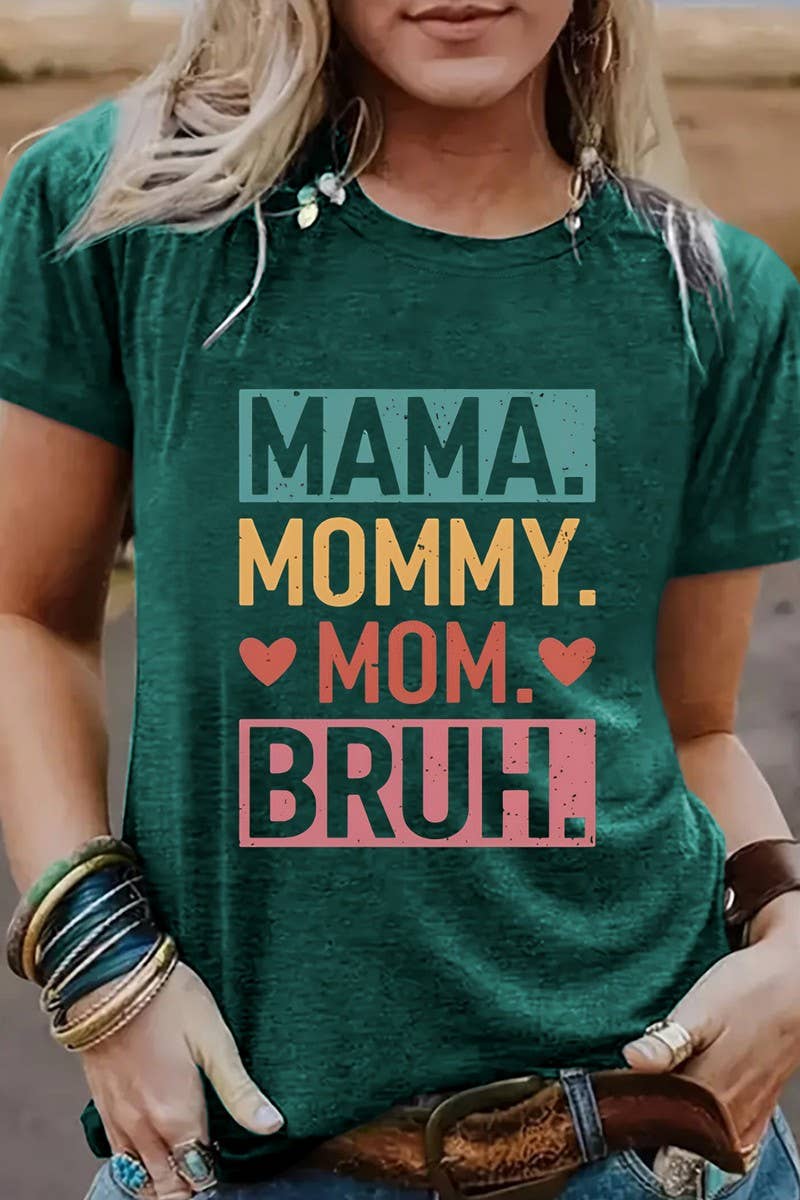 Cotton Crew Neck Printed Mom Top