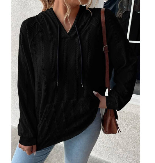 Relaxed Textured Pocket Hooded Loose Sweatshirt