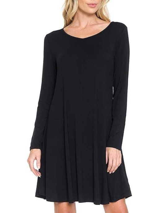 Women Long Sleeve Tunic Dress (Black)