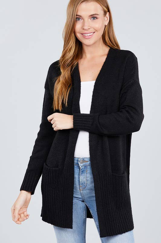 Long Sleeve Open Front with Pocket Sweater Cardigan