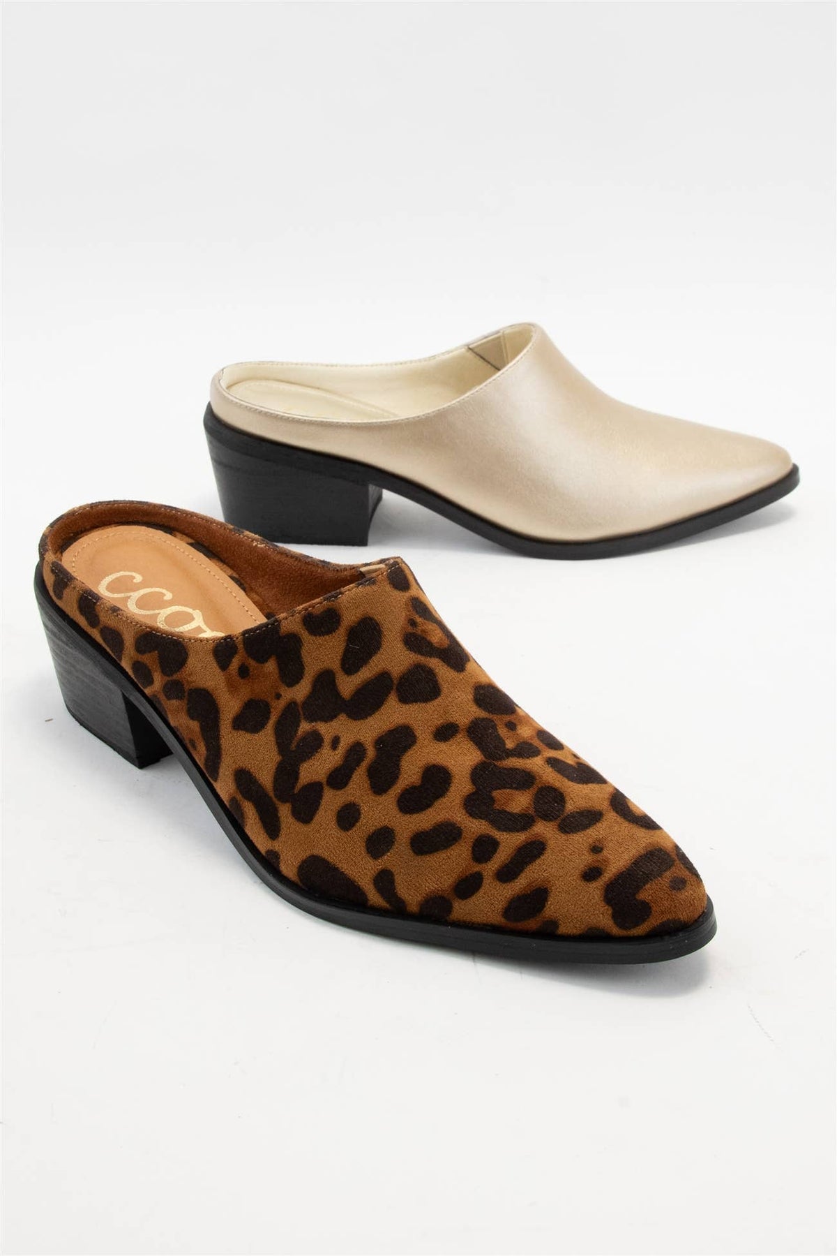 Gina Pointed Toe Mule Bootie with Stacked Heel