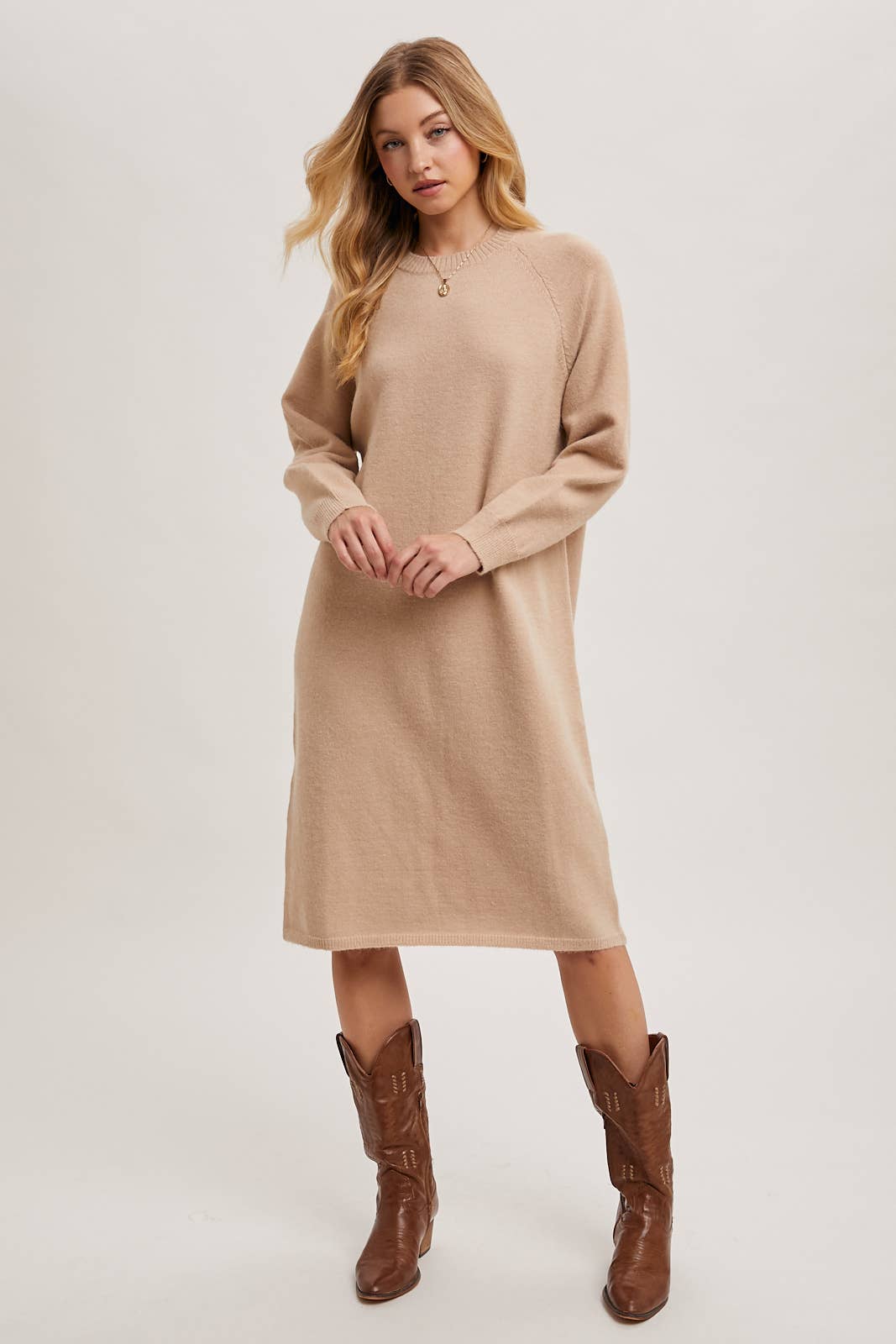Basic Knit Sweater Midi Dress (Beige)