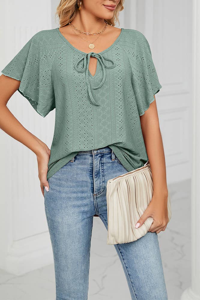 Hollow Out Straps Ruffle Sleeves Top