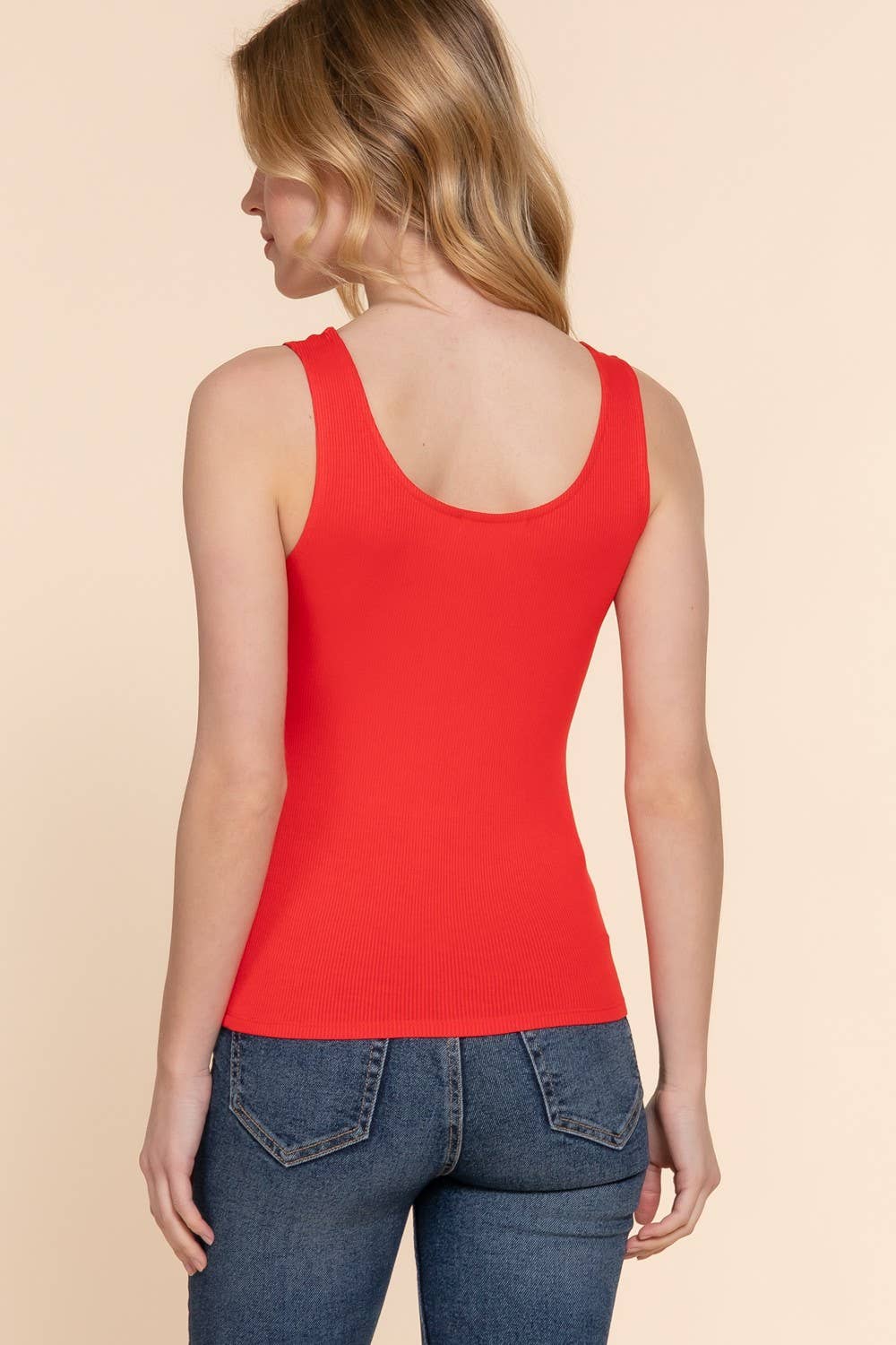 Double Scoop Neck Knit Tank Top