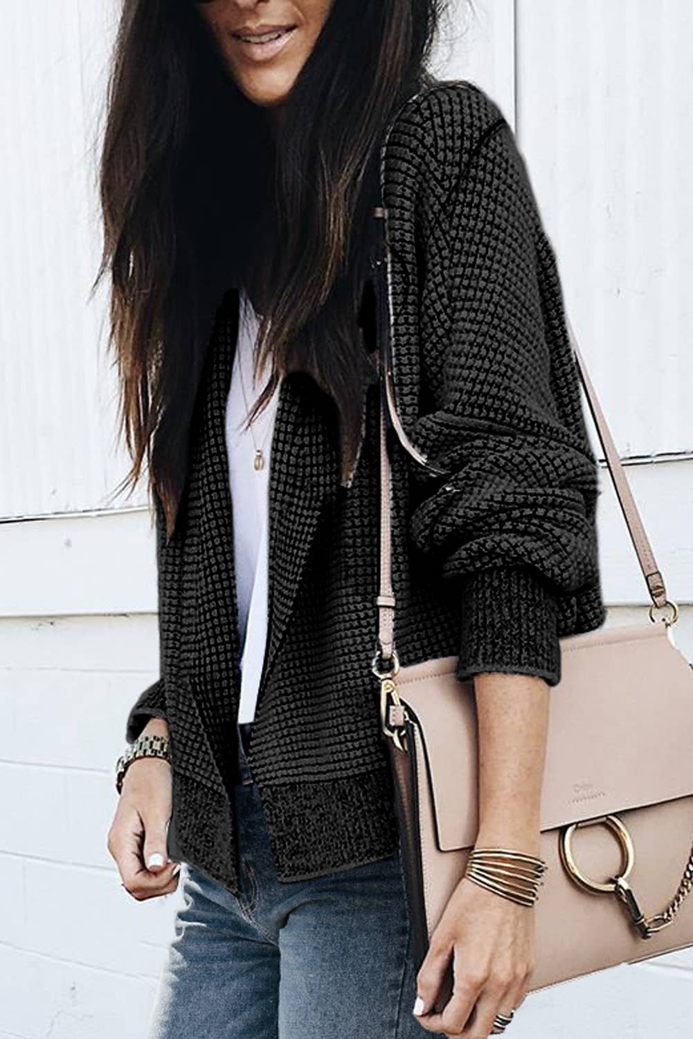 Contrast Trim Open Front Cardigan