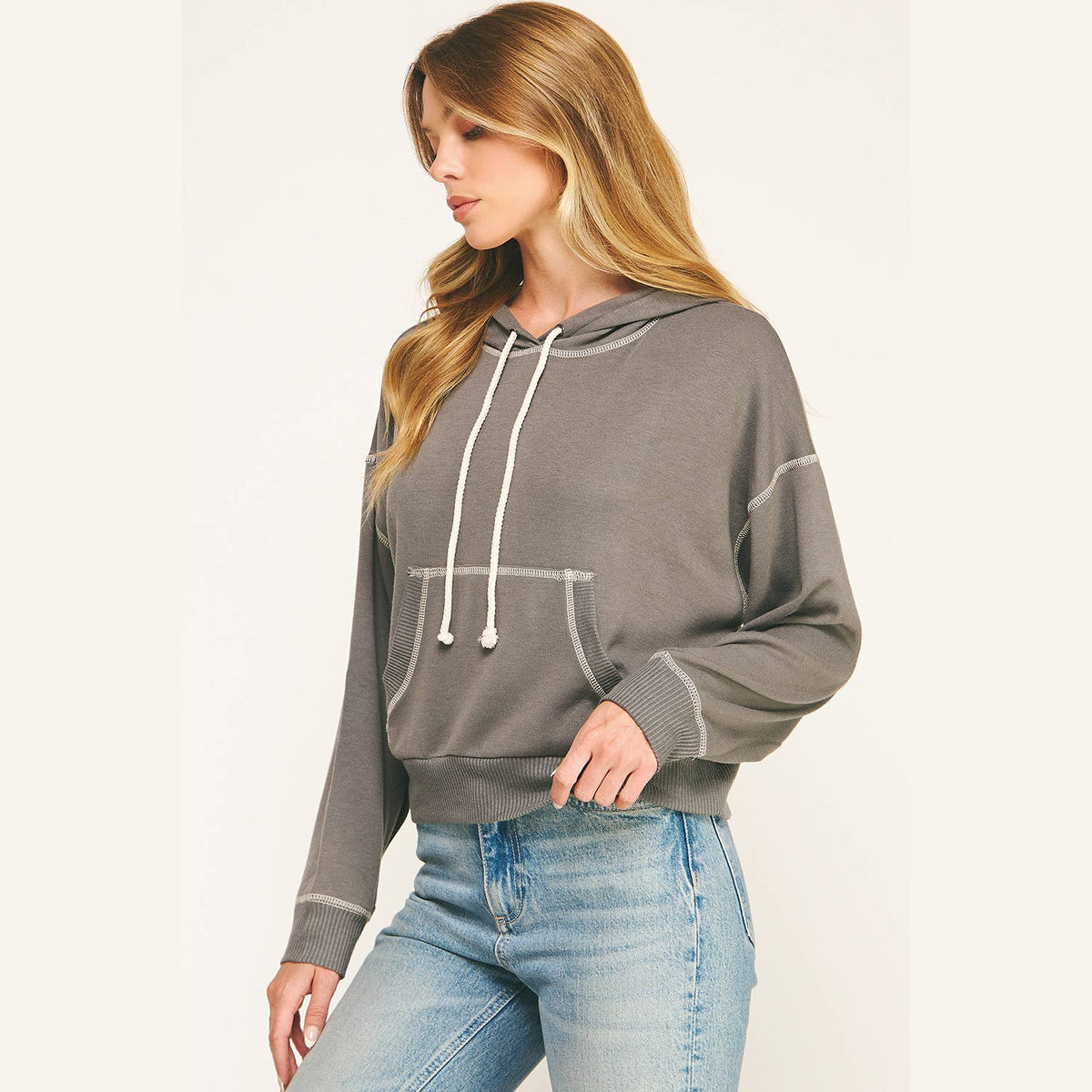 Urban Cozy Cuffed Hoodie Cropped Pullover