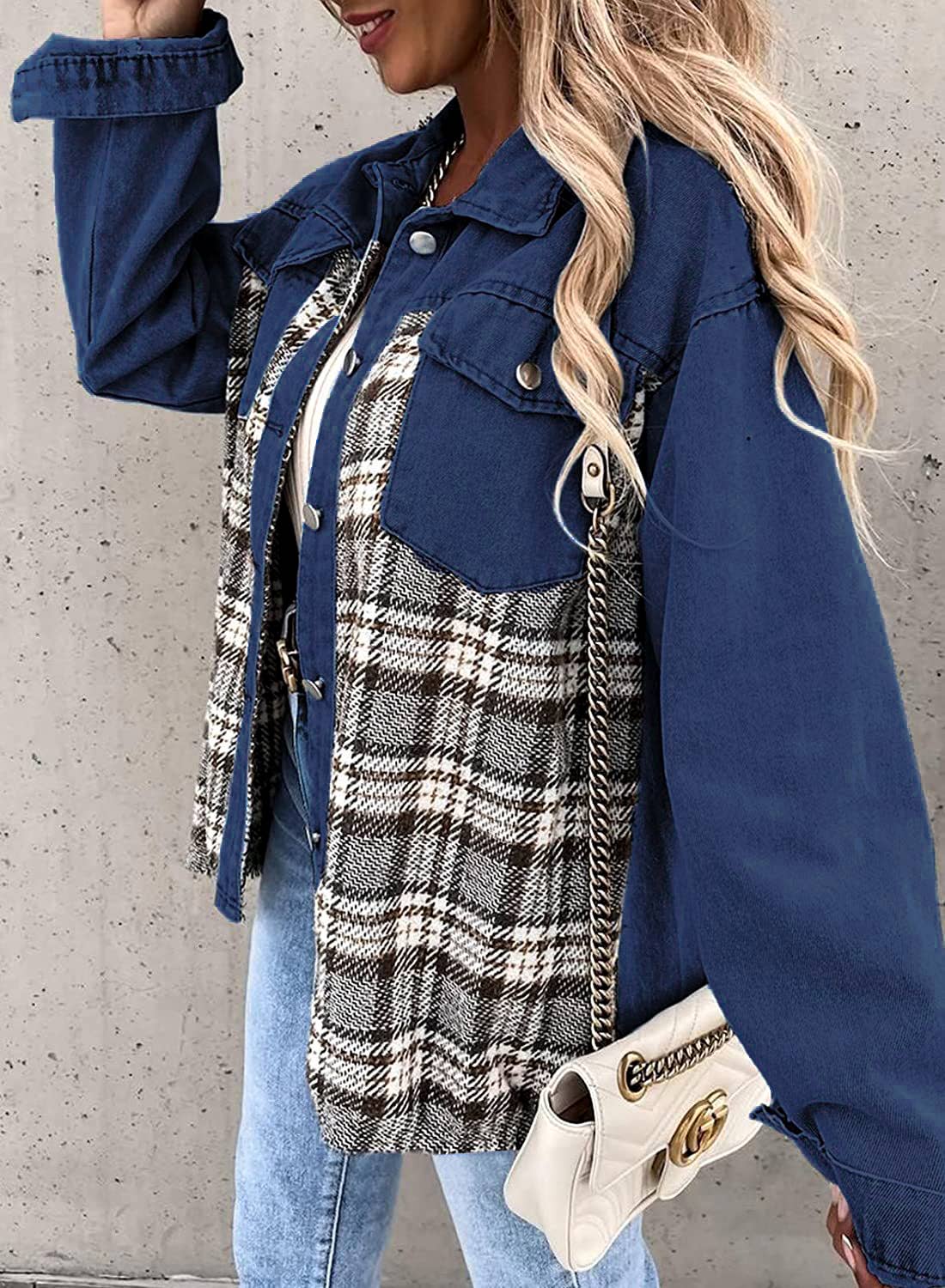 Long-Sleeved Plaid Button-Down Shirt Jacket