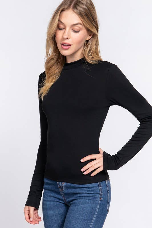 Long Sleeve Mock Neck Rib Knit Top